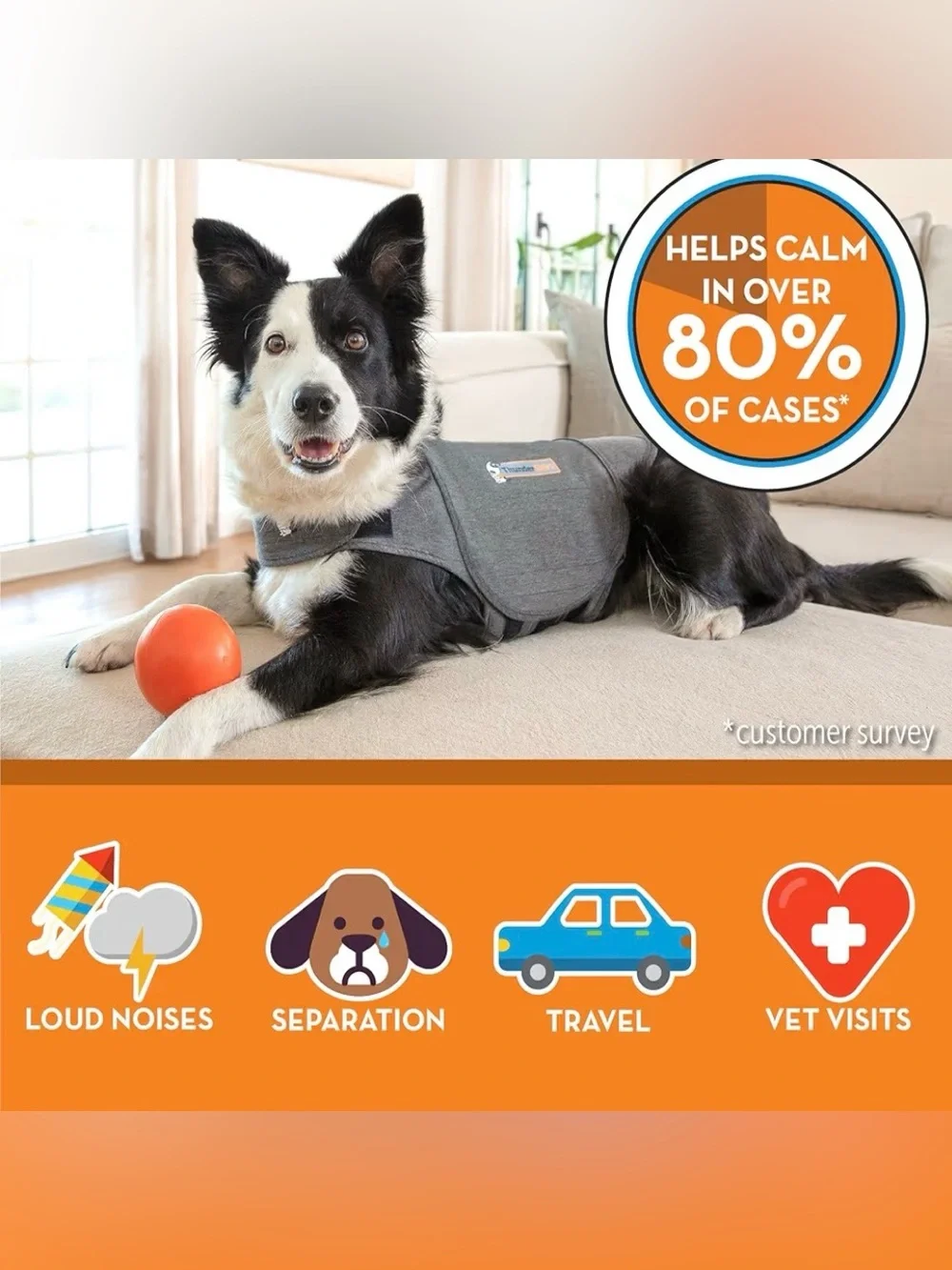 ThunderShirt Dog Anxiety Relief Calming Vest Medium Heather Gray Classic Wrap M